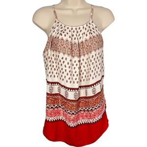 reneec Ivory Orange Brown Paisley Boho Festival Aztec Bandana Print Halter Top S